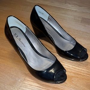 Black CL Laundry wedge open-toe heels size 10